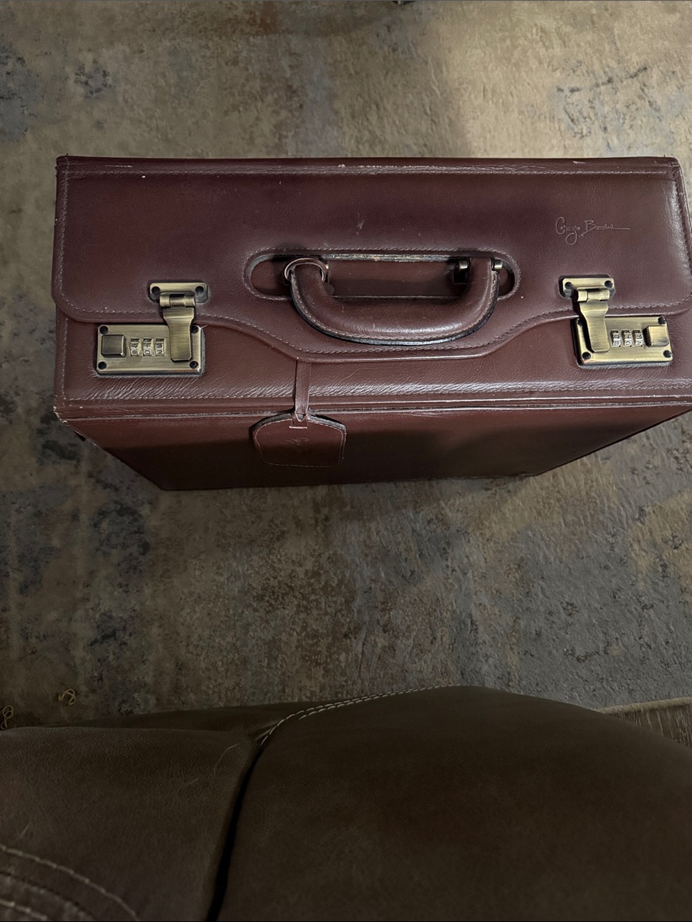 Giorgio Brutini Dark Brown Leather Briefcase with Brass-Tone Locks